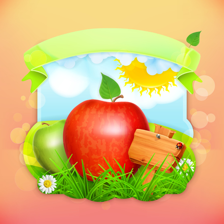 Fresh fruit label apple, vector illustration background for making design of a juice pack, jam jar etcのイラスト素材