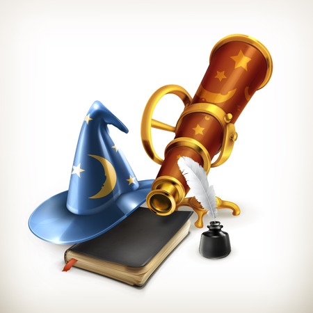 Magician hat and telescope, vector illustrationのイラスト素材