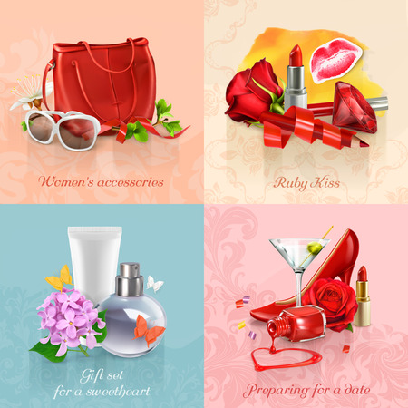 Beauty and cosmetics set of concepts vector backgroundsのイラスト素材