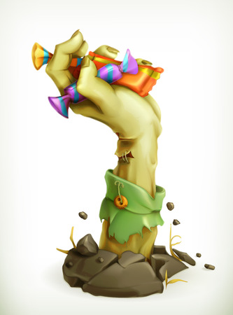 Zombie hand with candy, vector illustrationのイラスト素材