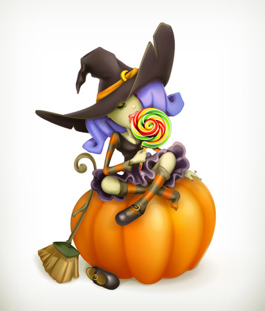 Witch on pumpkin, vector illustrationのイラスト素材
