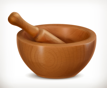 Wooden mortar, vector icon, isolated on white backgroundのイラスト素材