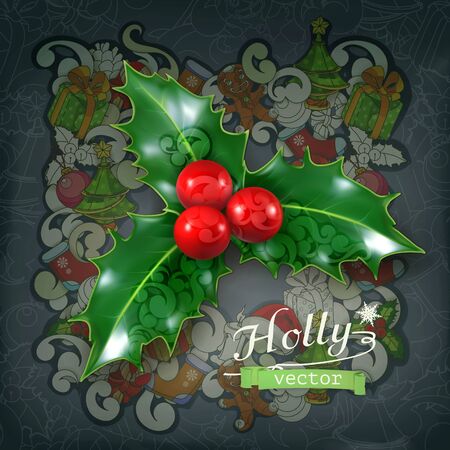 Holly traditional Christmas decoration, vector iconのイラスト素材
