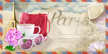 Background travel, Paris vector postcardのイラスト素材