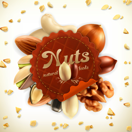 Nuts, vector label, isolated on white backgroundのイラスト素材