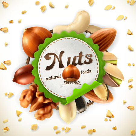 Nuts, vector label on white backgroundのイラスト素材