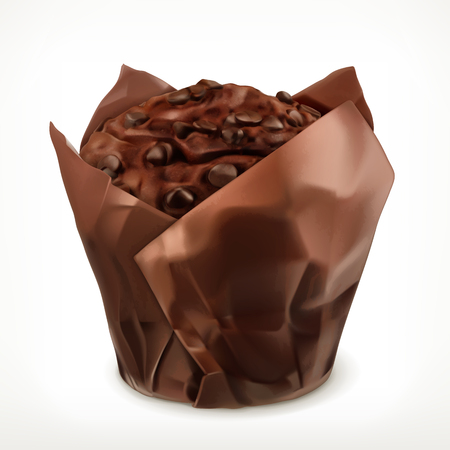 Chocolate muffin, vector icon, isolated on white backgroundのイラスト素材