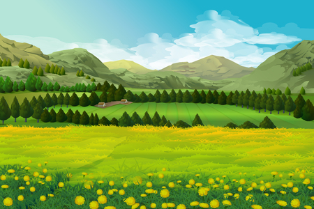 Spring landscape vector illustration backgroundのイラスト素材