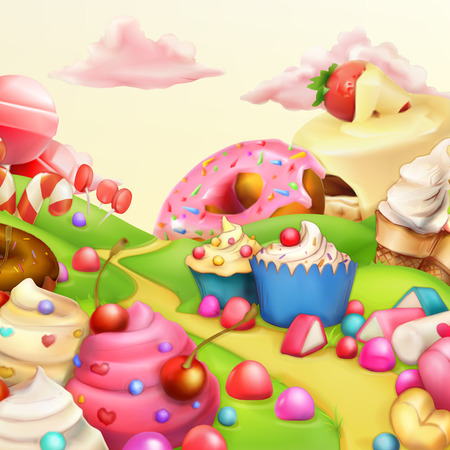 Sweet landscape vector illustration backgroundのイラスト素材