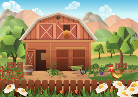Farm low poly, backgroundのイラスト素材