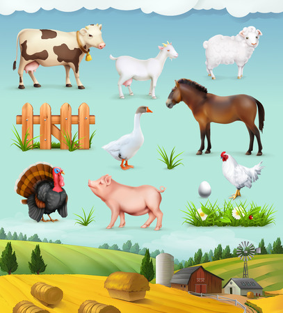 Farm, animals and birds set of iconsのイラスト素材