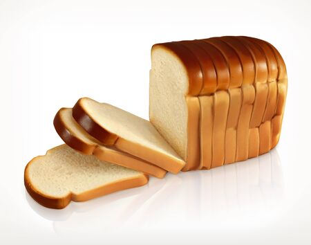 Bread, bakery icon, sliced fresh wheat bread isolated on white backgroundの写真素材