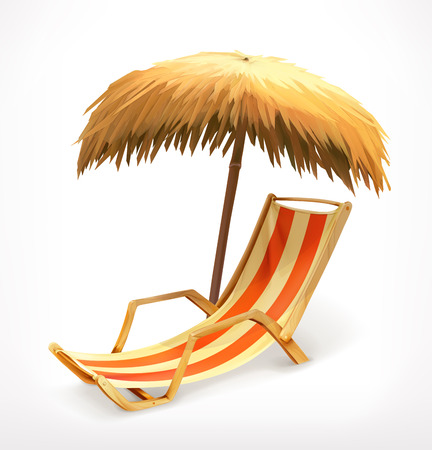 Beach umbrella and lounge chair, vector icon, isolated on white backgroundのイラスト素材