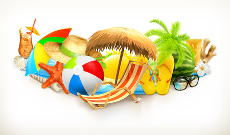 Summer beach set vector illustration