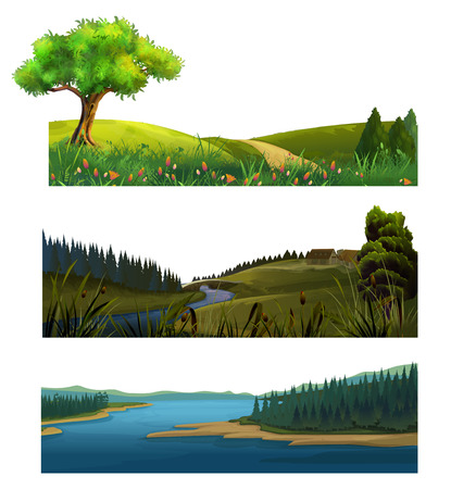 Nature landscape, vector setのイラスト素材