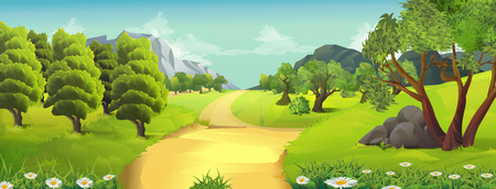 Nature landscape, rural road, vector backgroundのイラスト素材