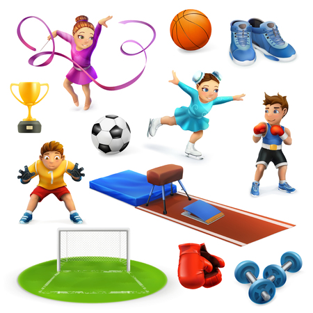 Sport, athletes and equipment vector icons setのイラスト素材