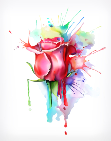Watercolor painting, rose flower, vector illustration, isolated on a white backgroundのイラスト素材