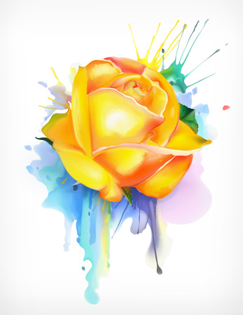 Watercolor painting, yellow rose vector illustration, isolated on a white backgroundのイラスト素材