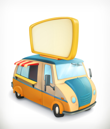 Car with banner, food cart, vector graphic elementのイラスト素材