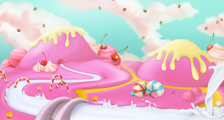 Pink sweet landscape, vector backgroundのイラスト素材