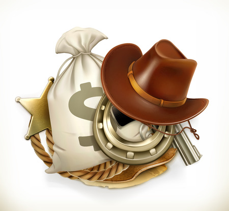 Cowboy Adventure. Game logo. 3d vector emblemのイラスト素材