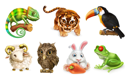 Funny animal set. 3d vector iconのイラスト素材