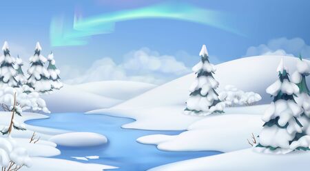 Winter landscape. Christmas background. 3d vector illustrationのイラスト素材