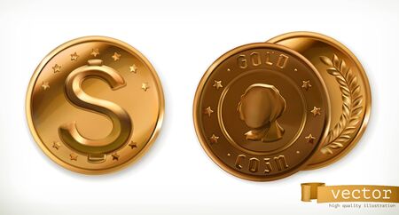 Golden coins. Money 3d vector iconsのイラスト素材