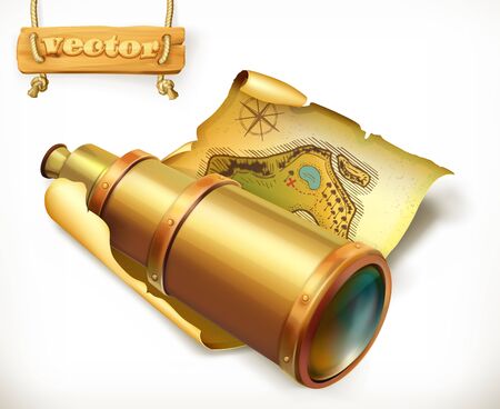 Map and spyglass. Adventure 3d vector iconのイラスト素材