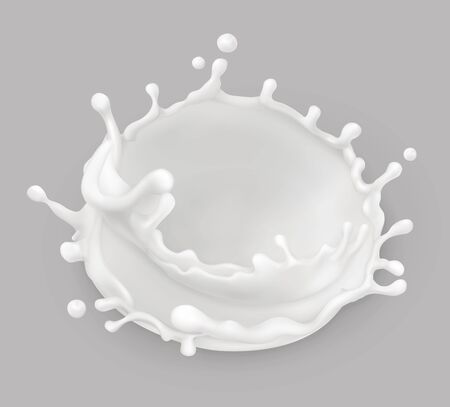 Milk splash. Natural dairy products. 3d vector objectのイラスト素材