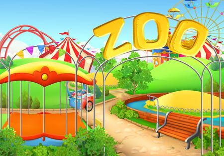 Zoo, vector background. Amusement park. Children playgroundのイラスト素材