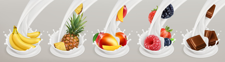 Fruit, berries and yogurt. Realistic illustration.のイラスト素材