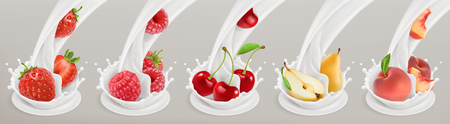 Fruit, berries and yogurt. Realistic illustration.のイラスト素材