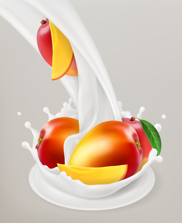 Milk splash and mango.  Natural dairy productsのイラスト素材