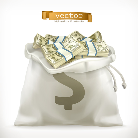 Moneybag. Paper money  vector iconのイラスト素材