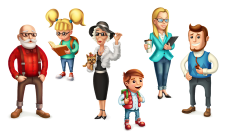 Funny people. Family. Father, mother, grandmother, grandfather, son, daughter. 3d vector icon setのイラスト素材
