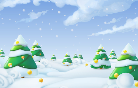Christmas background. Winter landscape 3d vector illustrationのイラスト素材