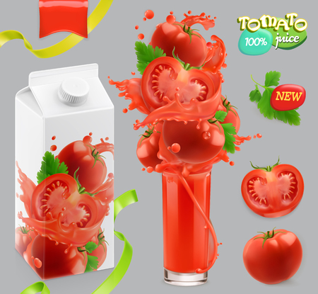Tomato vegetables splash of juice realistic vector, package design set.のイラスト素材