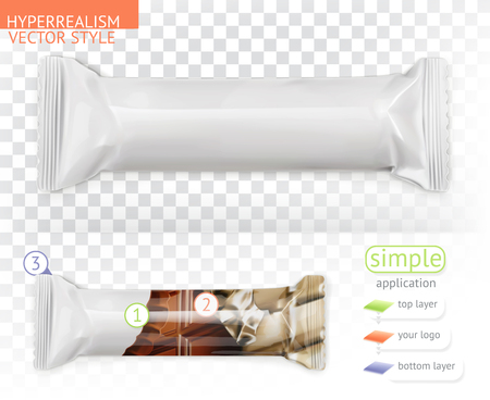 Chocolate bar, white polyethylene packaging. Hyperrealism vector style simple application.のイラスト素材