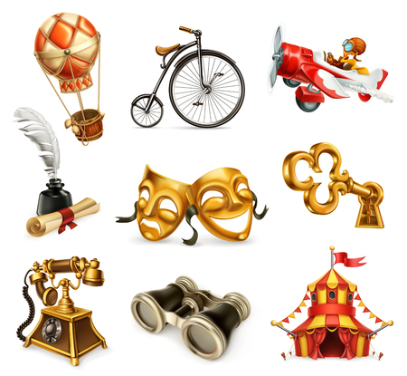 Old objects. Vintage icon set, 3d vectorのイラスト素材