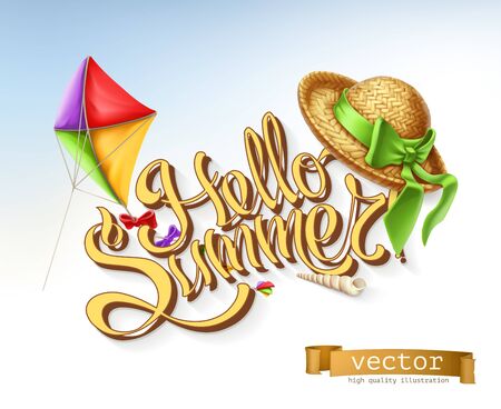 Hello summer lettering, vector illustration.のイラスト素材