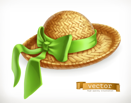 Straw hat 3d vector icon.のイラスト素材