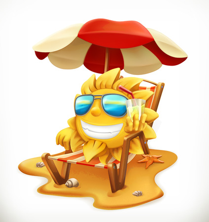 Beach umbrella and sun. 3d vector icon.のイラスト素材