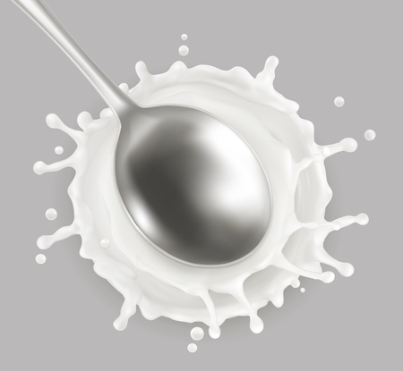 Spoon and milk splash 3d vector icon.のイラスト素材