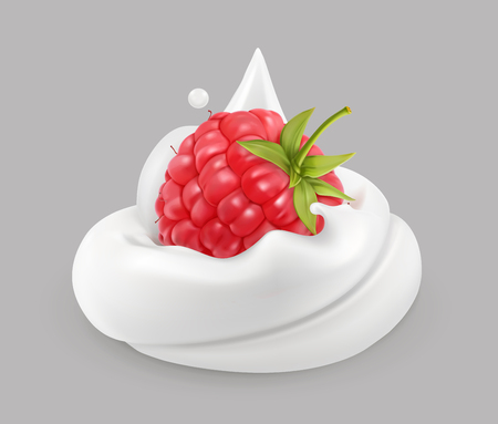 Whipped cream and raspberries, vector icon.のイラスト素材