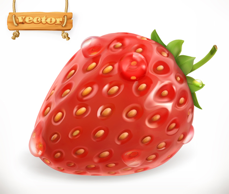 Strawberry and water drops. Fresh fruit, 3d vector iconのイラスト素材