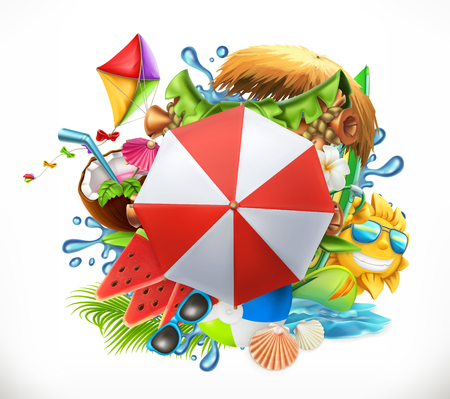 Summer holiday set, 3d vector iconのイラスト素材