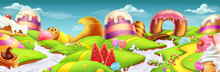 Sweet landscape panorama. 3d vector backgroundのイラスト素材
