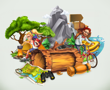 Camping and adventure, vector illustration isolated on white backgroundのイラスト素材
